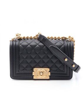 Chanel Shoulder Bag Boy Small Black Caviar Leather Chain